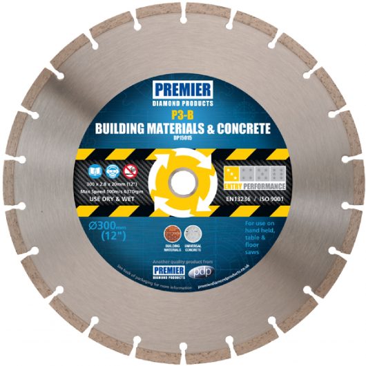 The Premier P3-B Diamond Blade is designed for use on all popular UK building materials.