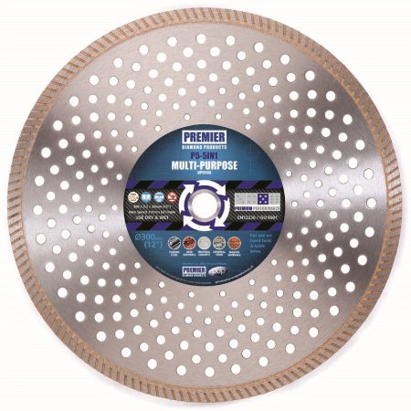 P5-5in1 perforated diamond blade with blue and grey Premier branded label in the centre