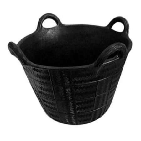 Black rubber trug with 4 handles on a white background