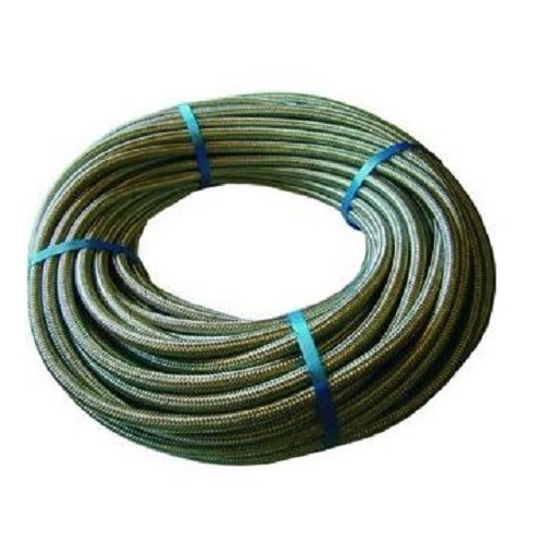 50M roll of silver armoured gas hose on a white background