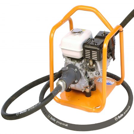 Belle BGA mechanical poker Honda petrol engine drive unit with orange metal protective frame with poker attached