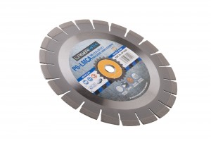 350 x 3.2 x 12 x 25.4mm circular P6-LCMA lasermax 350 blade with blue and grey Lasermax branded label in the centre