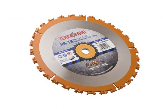300 x 3.8 x 20mm circular P6TS Terrasaur carbide cluster saw blade with orange rim and grey Terrasaur branded label in centre