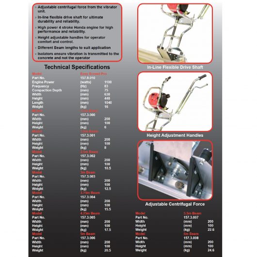 Information sheet on the different models of the Belle Easy Screed Pro