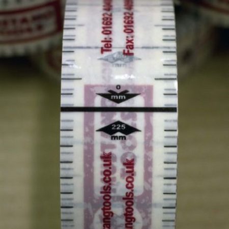 Close up of the black measurement marks on the Mustang gauge tape