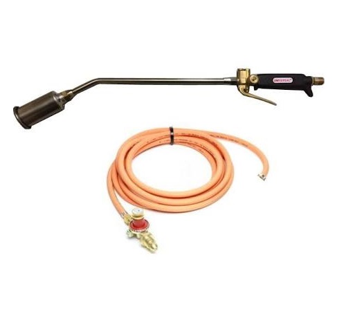 Medium Pro gas torch with 350mm stem and 45mm head, trigger, orange hose and gas regulator