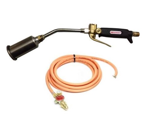 Small Pro gas torch with 200mm stem and 45mm head, trigger, orange hose and gas regulator