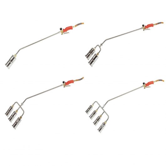 Silver metal single head, double head, triple head and quad head propane butane gas torches with red handles