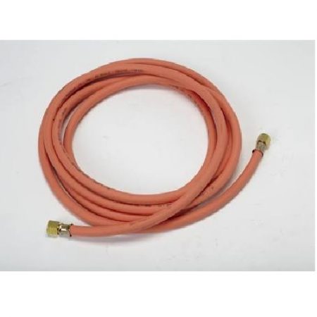5M x 8mm orange propane hose with crimps on the ends on a white background