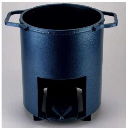Metal asphalt bucket heater on a grey background