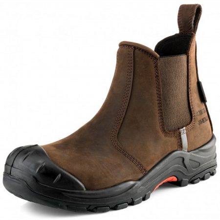 Brown slip on nubuck leather Buckler NKZ101BR safety dealer boot on white background