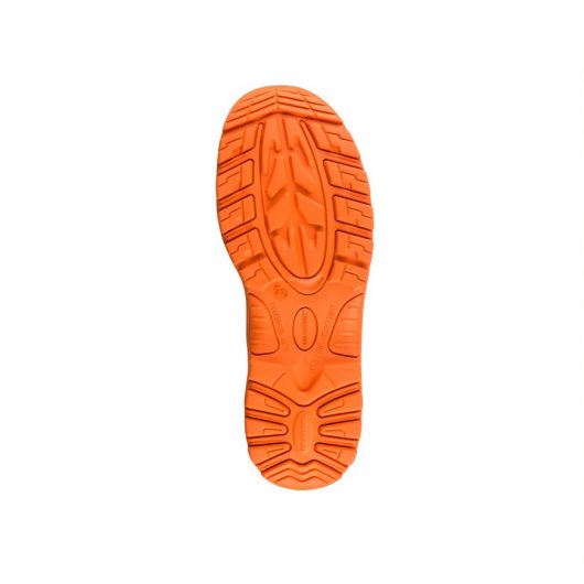This image shows the hi-viz slip resistant sole of Buckler BVIZ3 Orange/Brown