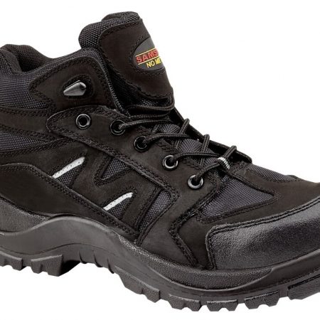 This image shows the Samson Alpine black safety hiker boot with scuff guard and reflective strips